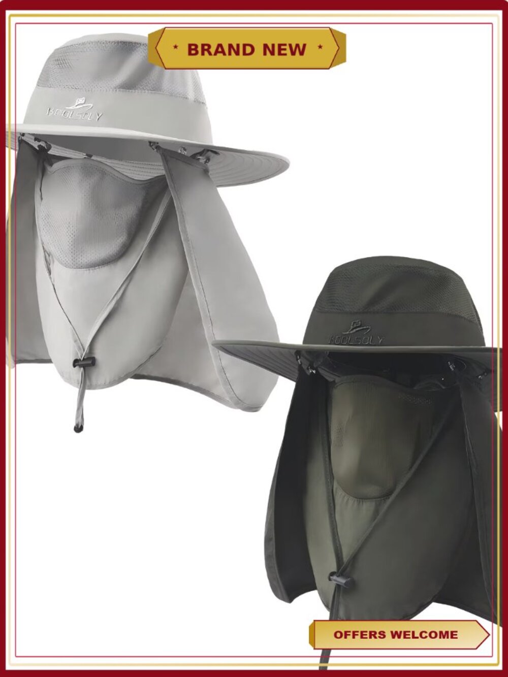 2 Pack Sun Hat for Women Men Neck Flap Face Cover UPF 50+ Outdoor Fishing
